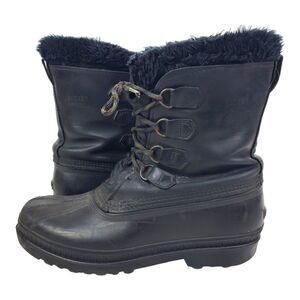SOREL BADGER Boots Men Size 12 Black Waterproof Winter Outdoor Workwear Fur Line